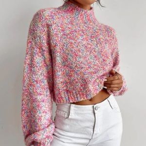 Pink + multicolor cropped sweater